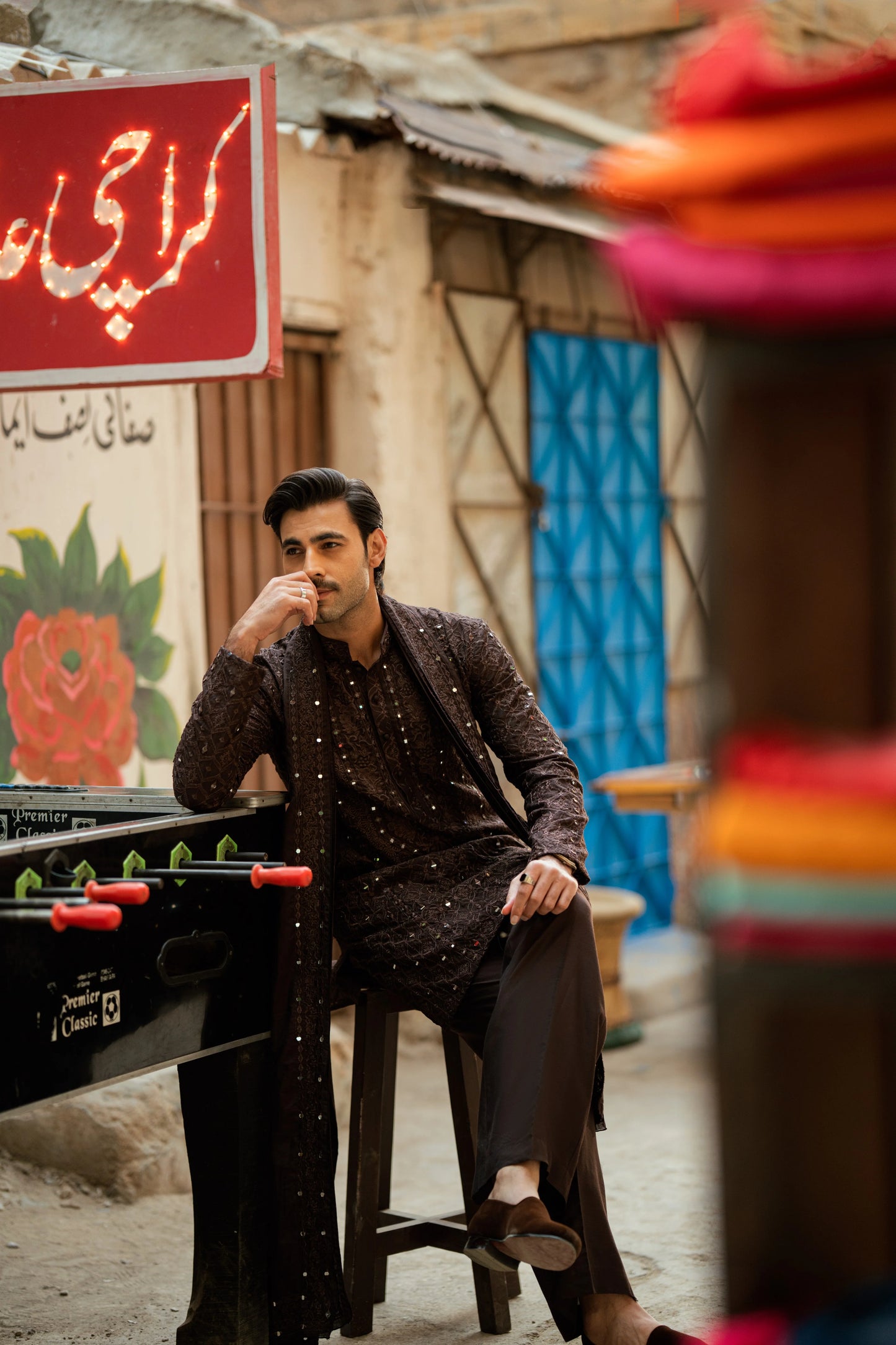 HUMAYUN ALAMGIR (MENSWEAR) - Brown Mirror Work
