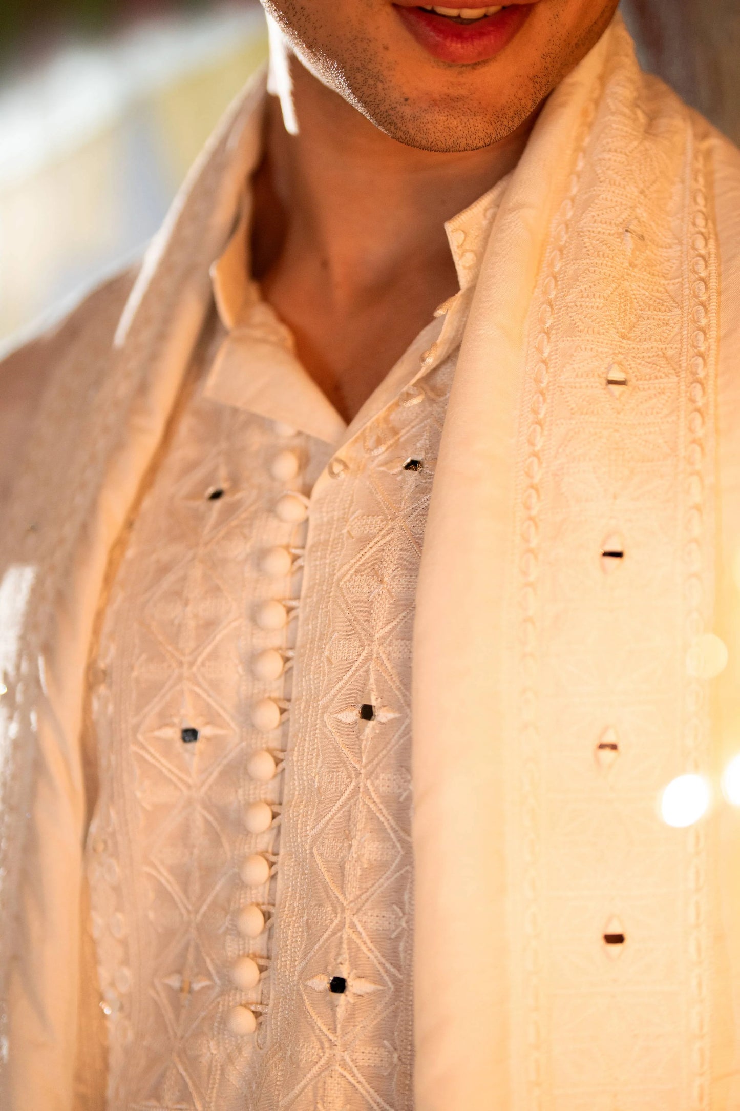 HUMAYUN ALAMGIR (MENSWEAR) - White Mirror Work