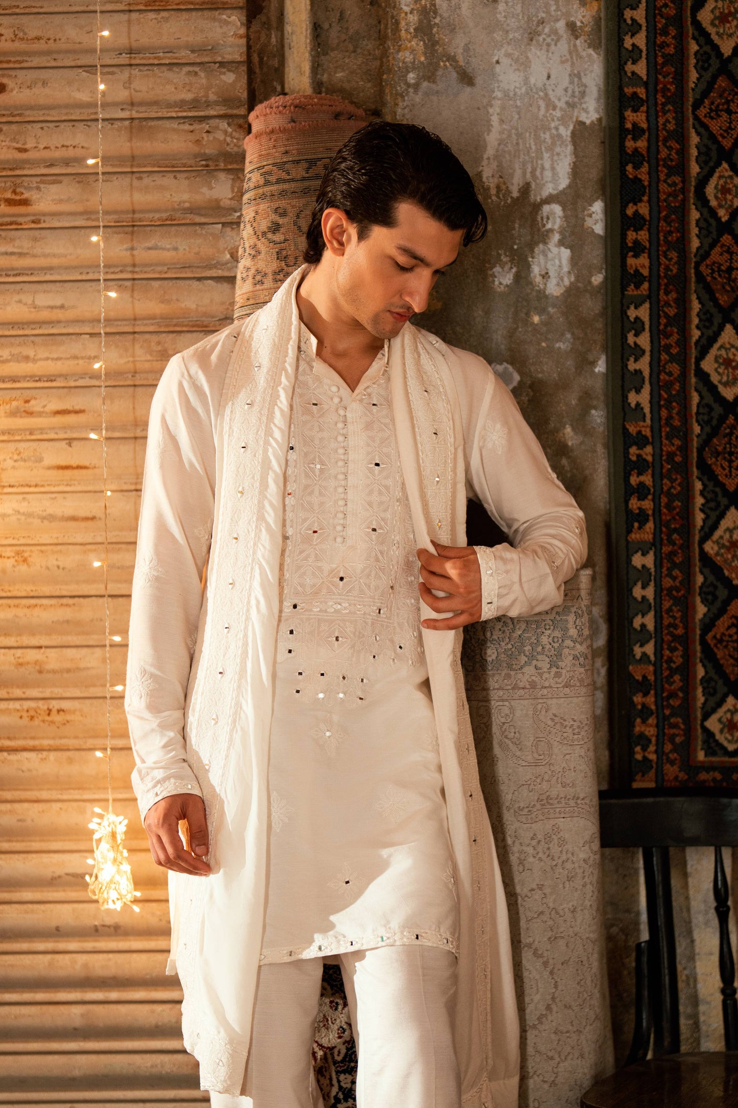 HUMAYUN ALAMGIR (MENSWEAR) - White Mirror Work