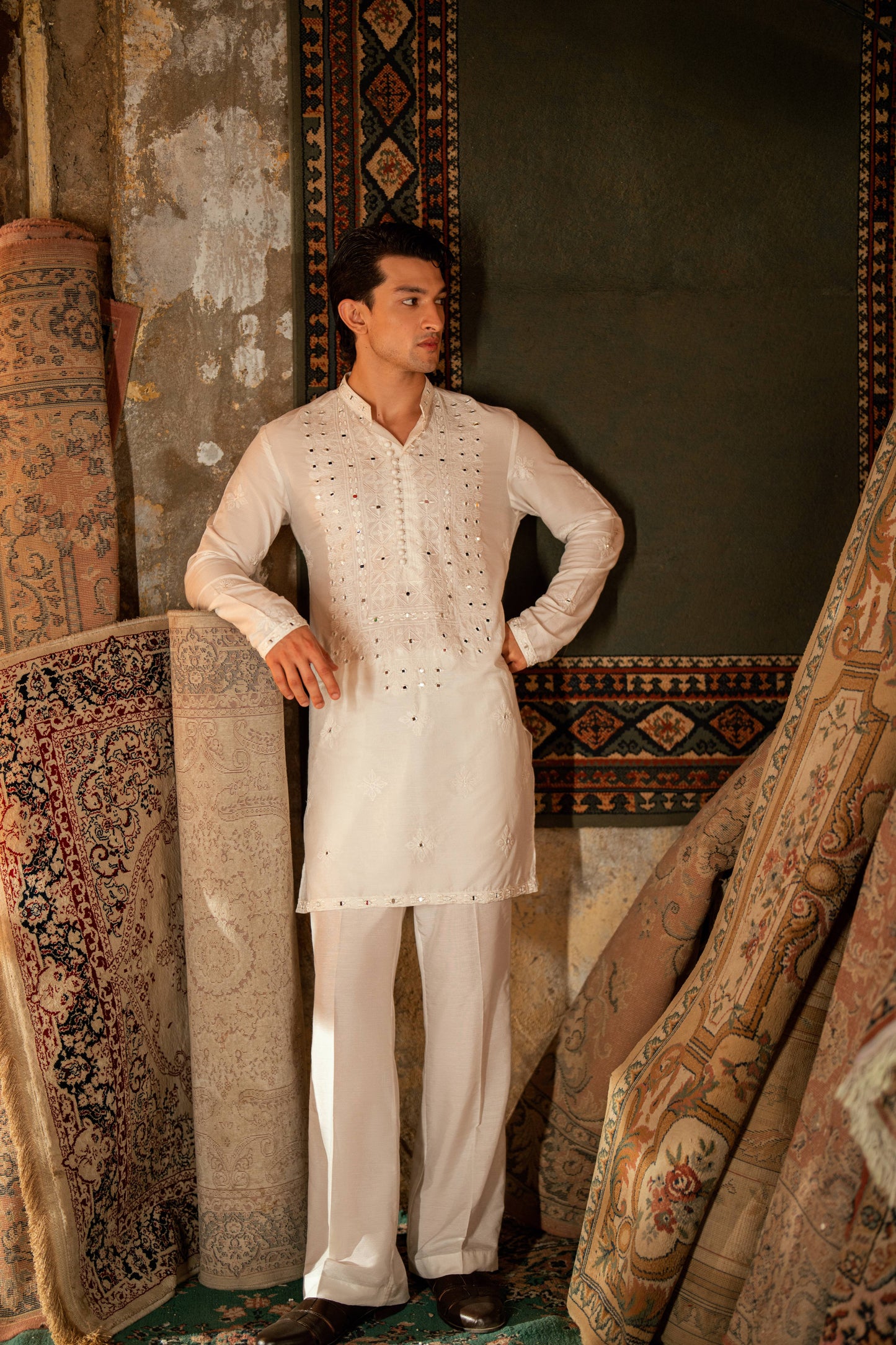 HUMAYUN ALAMGIR (MENSWEAR) - White Mirror Work