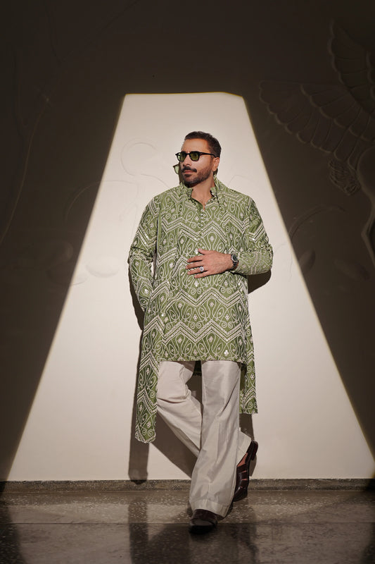 HUMAYUN ALAMGIR (MENSWEAR) - Green Foil Embroidery