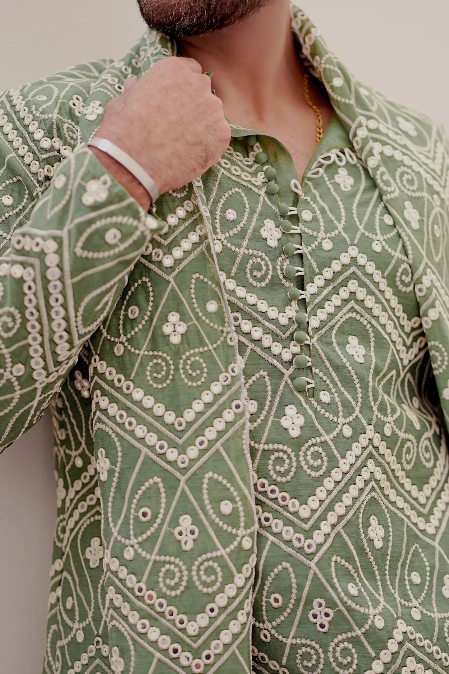 HUMAYUN ALAMGIR (MENSWEAR) - Green Foil Embroidery