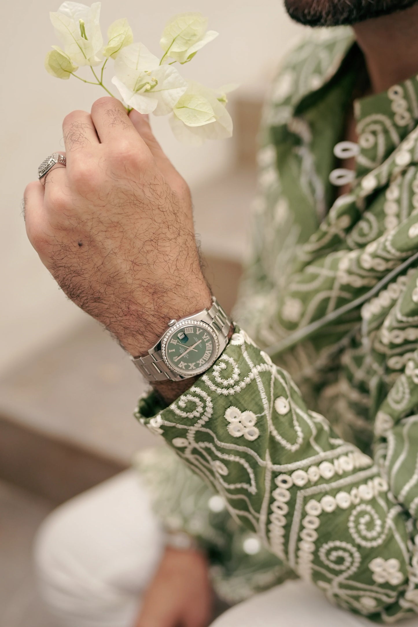 HUMAYUN ALAMGIR (MENSWEAR) - Green Foil Embroidery