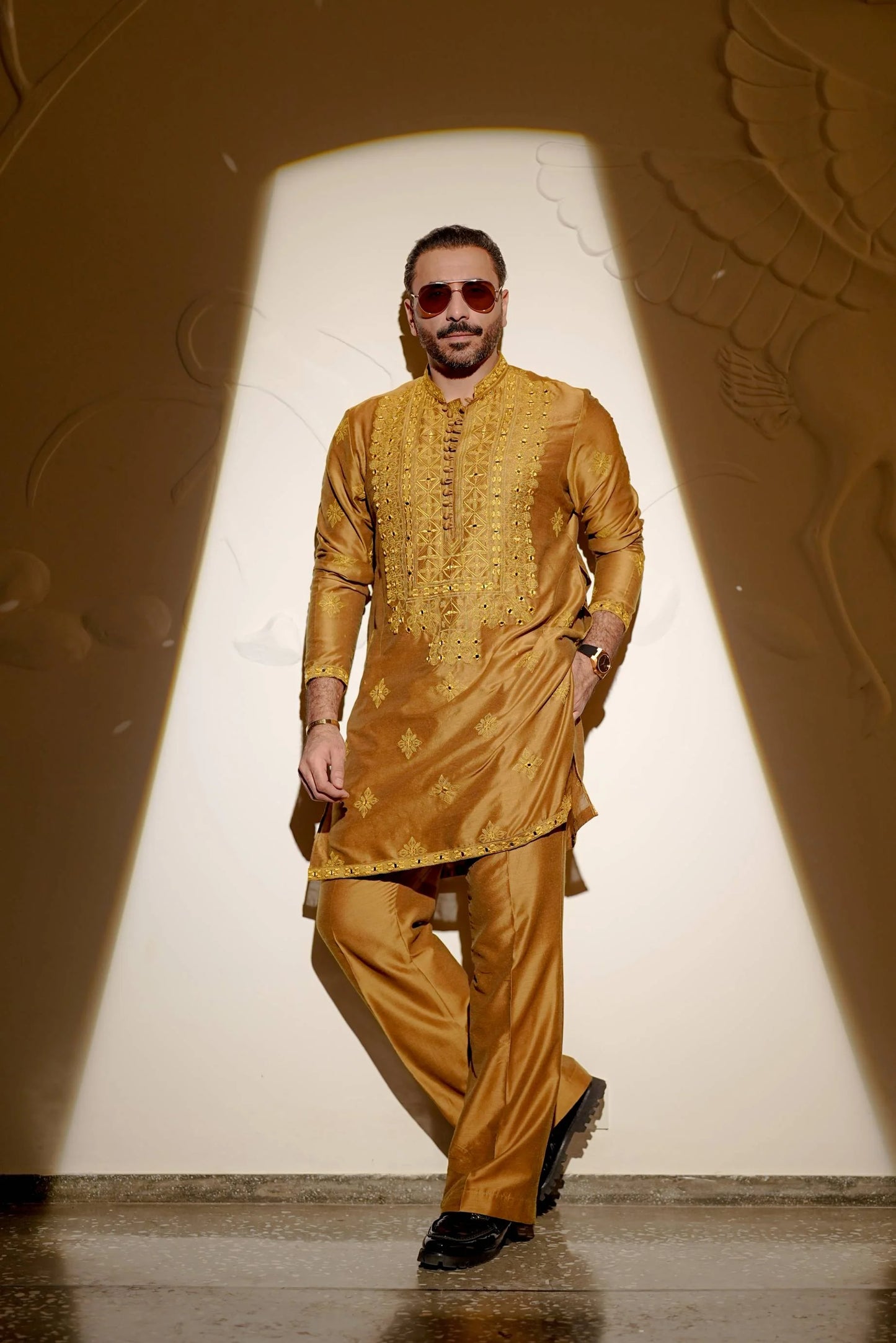 HUMAYUN ALAMGIR (MENSWEAR) - Mustard Mirror Work