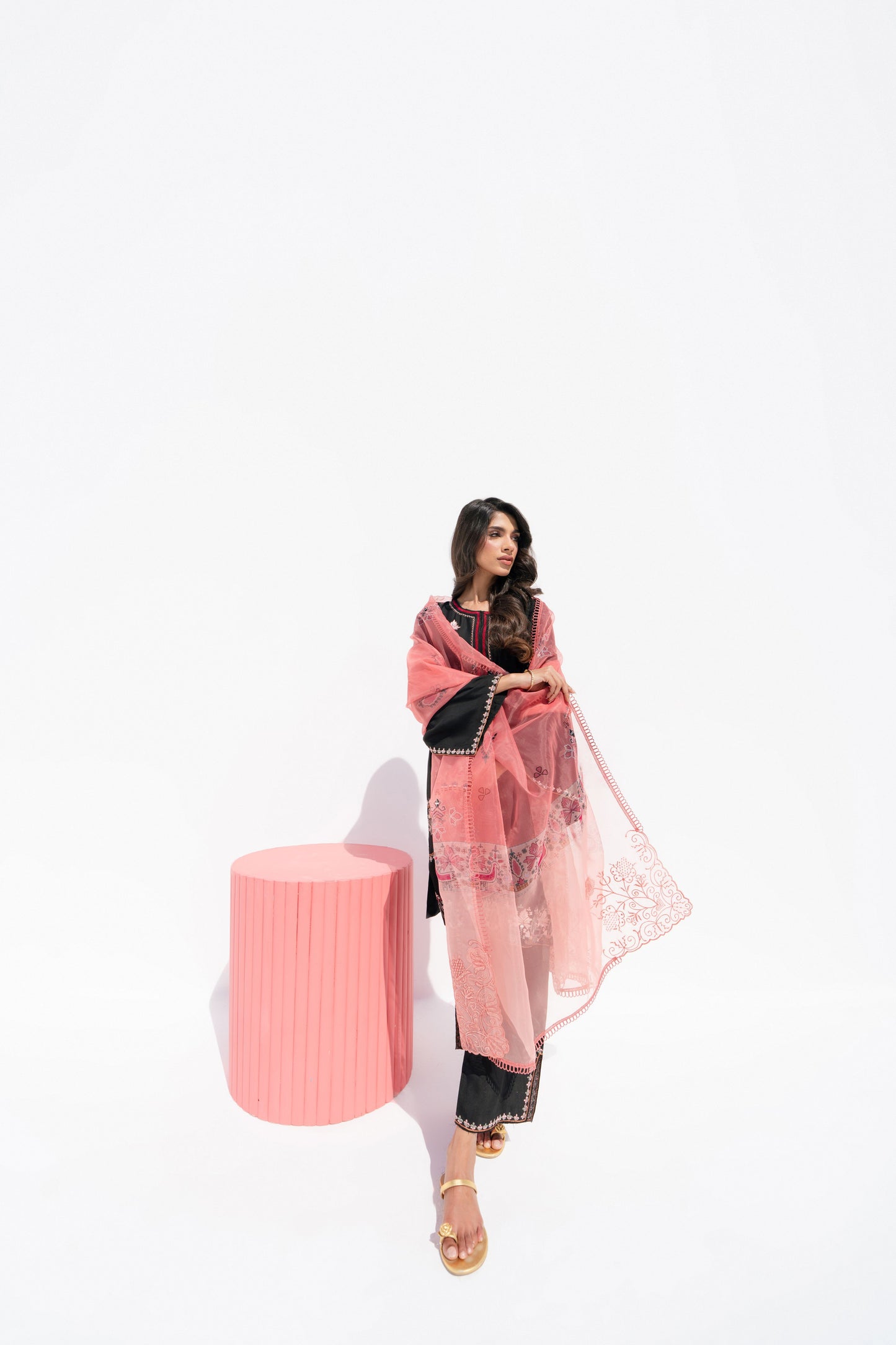 KOMAL LAKHANI - Black with Peach Dupatta