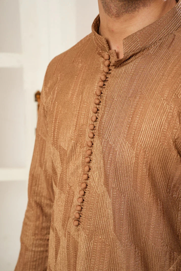 KUNZUL CHANNAR ( MENSWEAR ) - Brown with Pattern Kurta