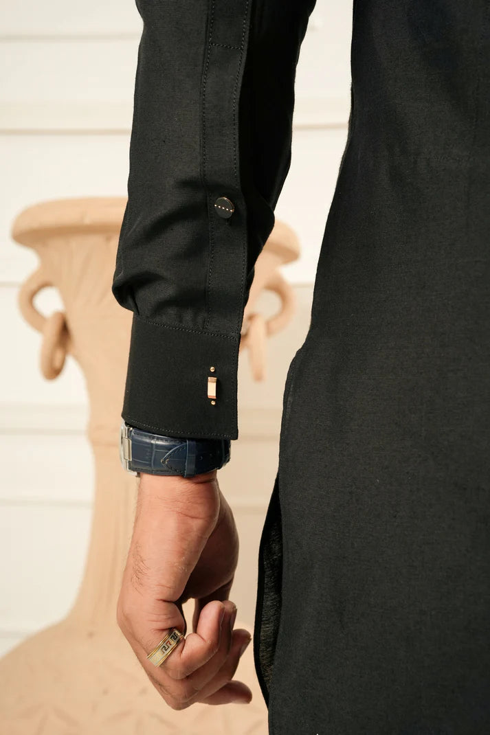 KUNZUL CHANNAR  ( MENSWEAR ) - Black Farshi Shalwar Kameez