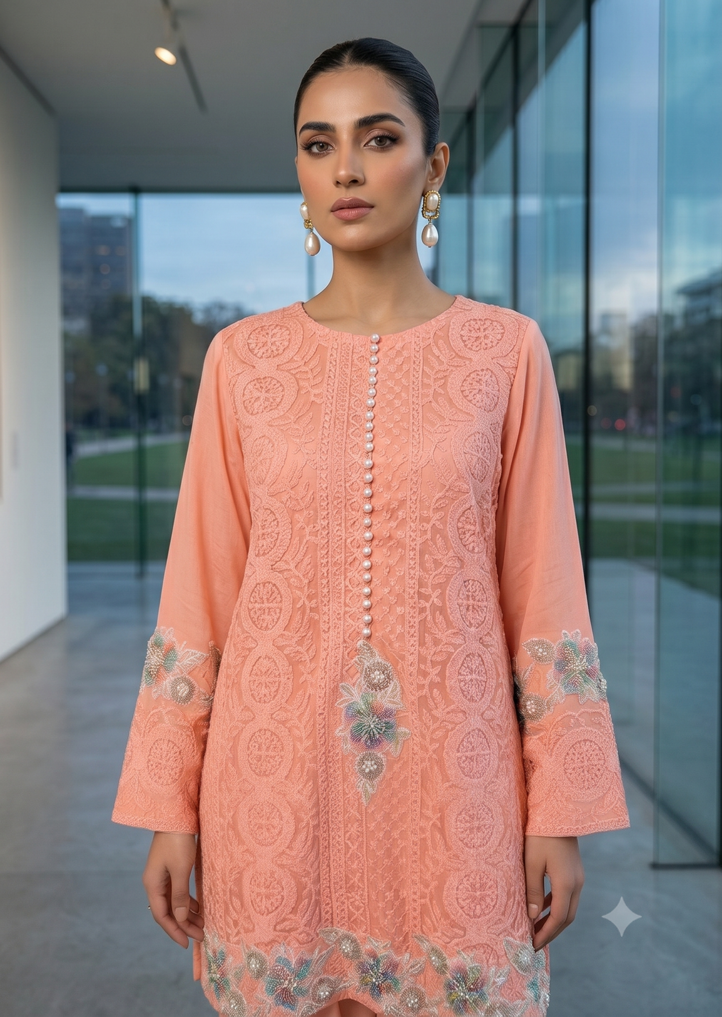 MARIA RAO-Peach net outfit
