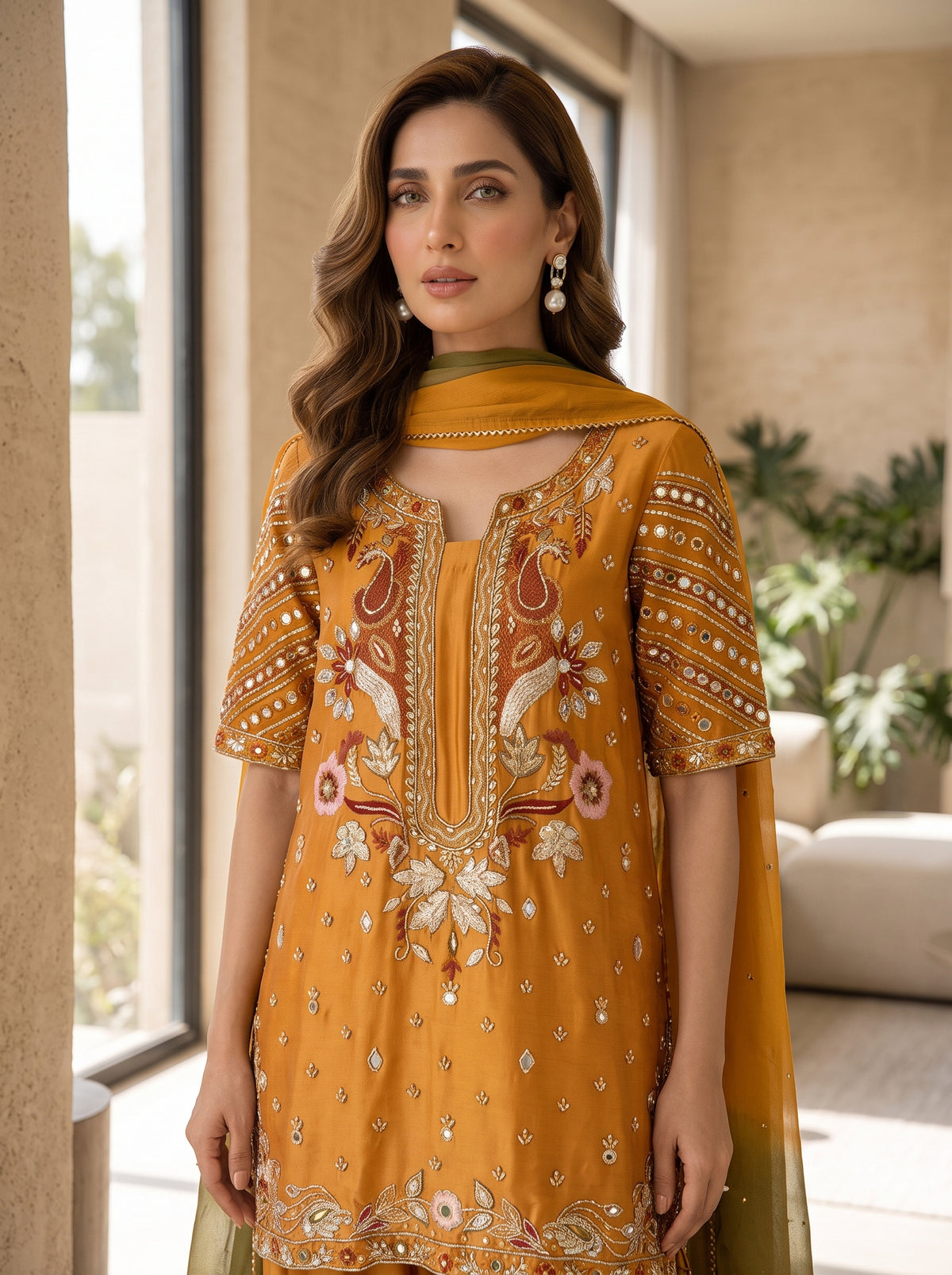 HUMAYUN ALAMGIR ( WOMENSWEAR )-Rust shalwar suit