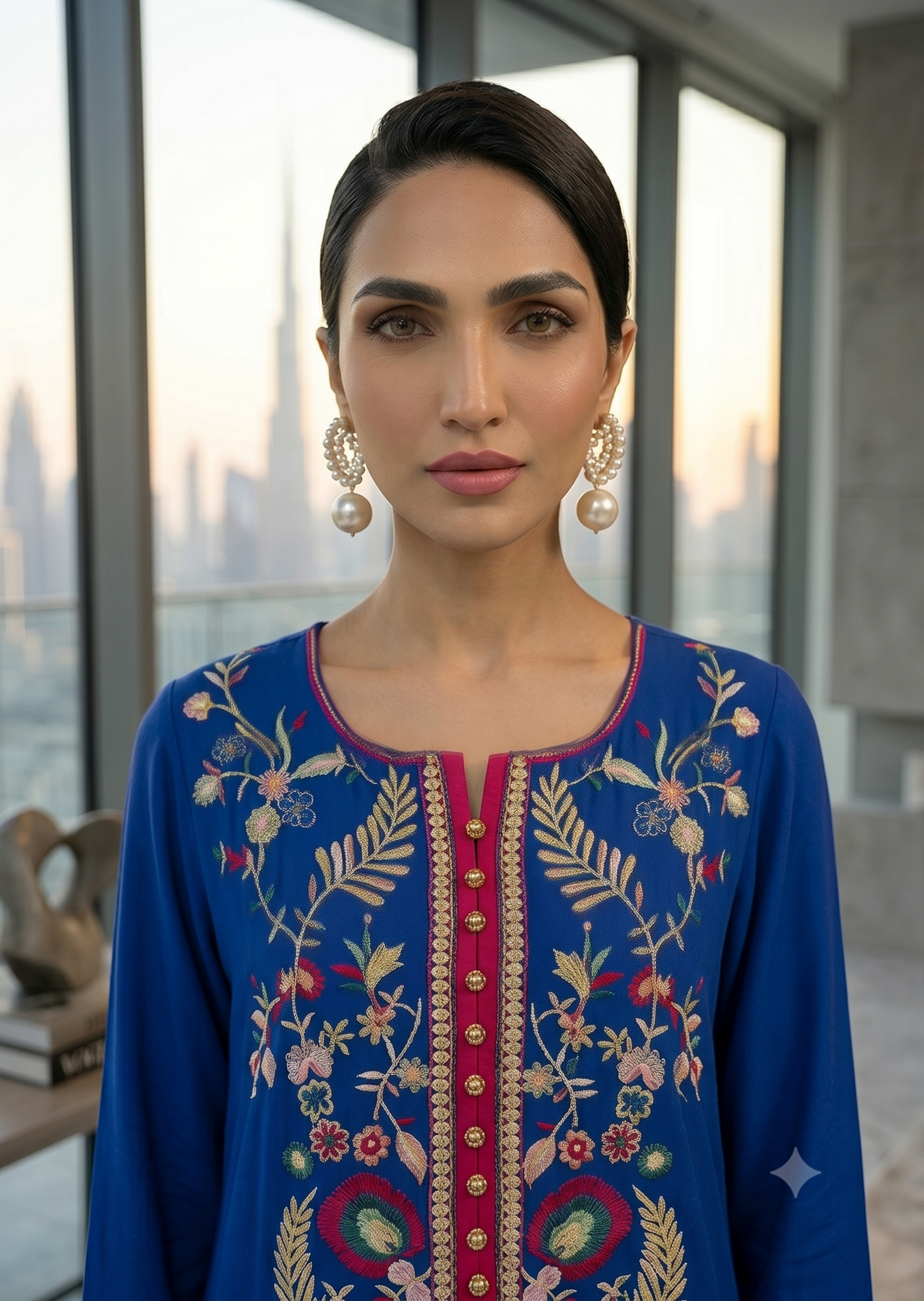 MARIA RAO - Blue long multi emb gala