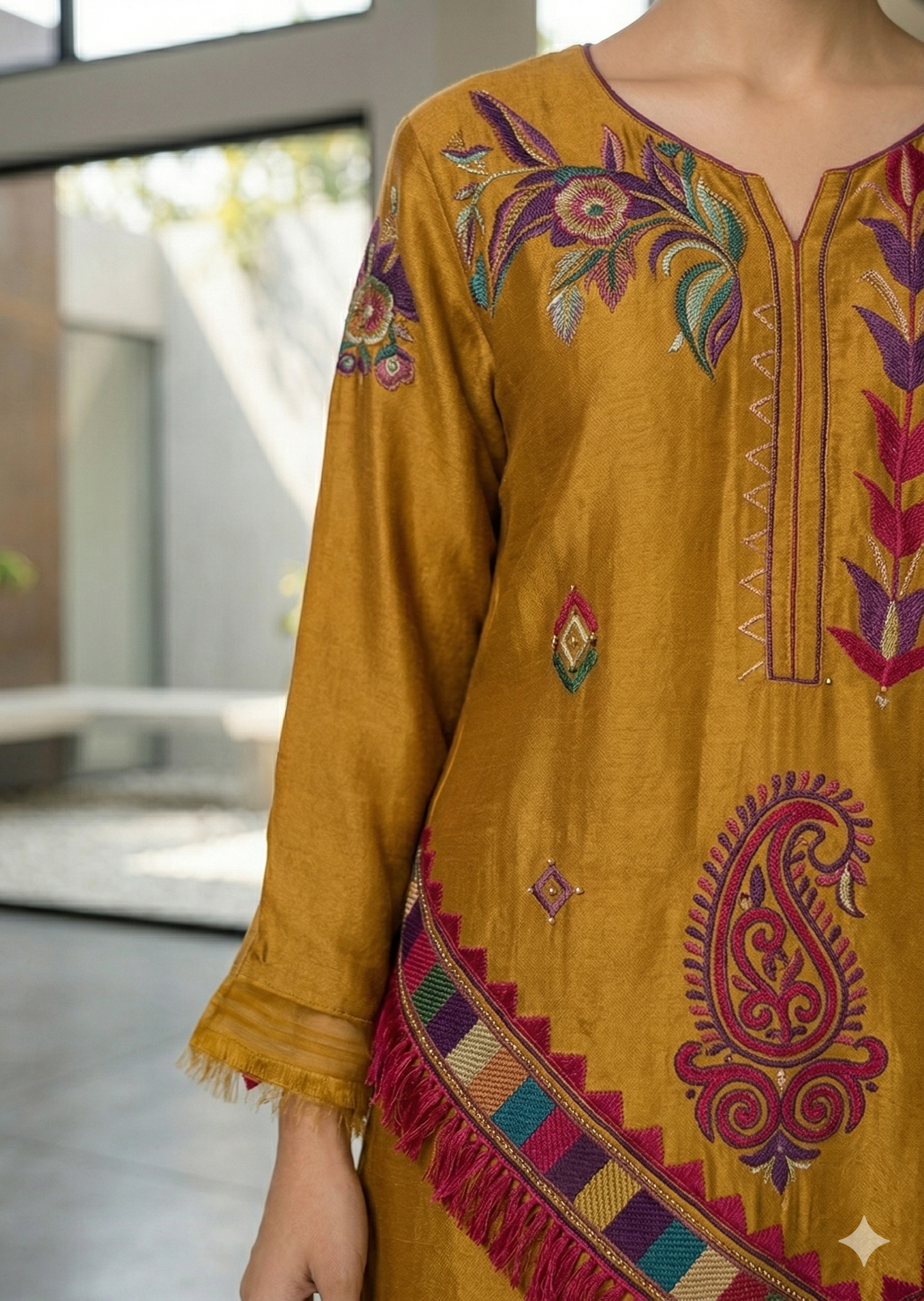SAMMY K - Mustard multi color embroidery