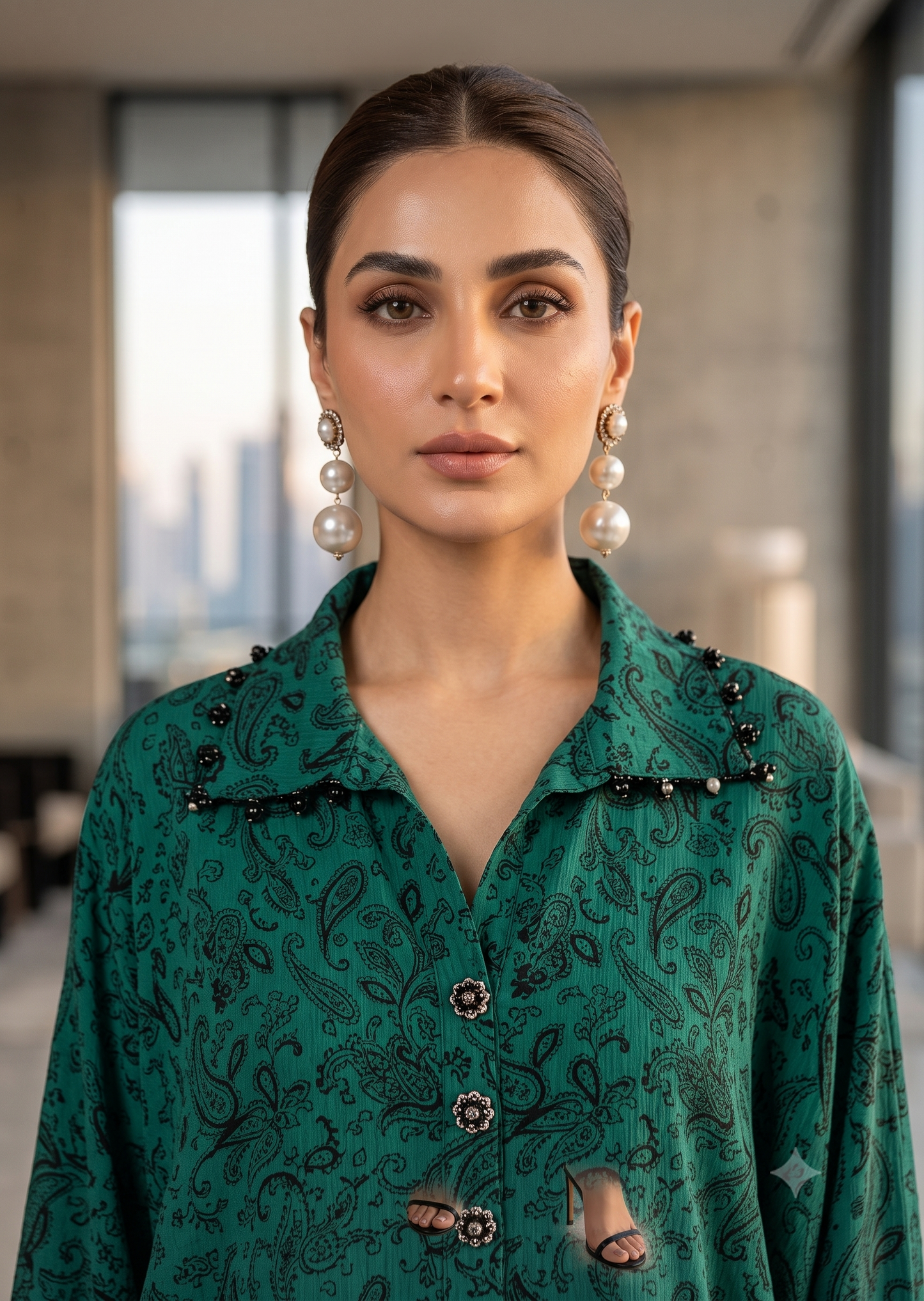 MARIA RAO- Printed green cord set