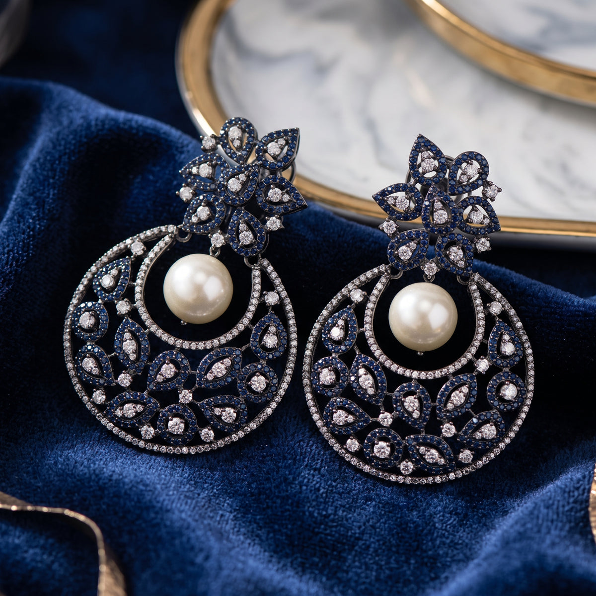 DAHLIA BY SEHAR ZAFAR -Navy and pearl round