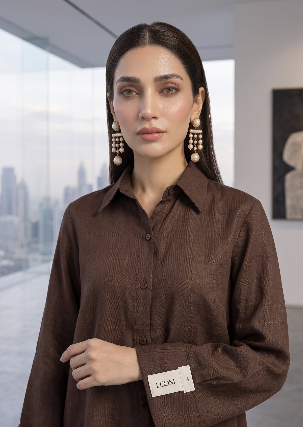 AMNA IQBAL- Brown linen set