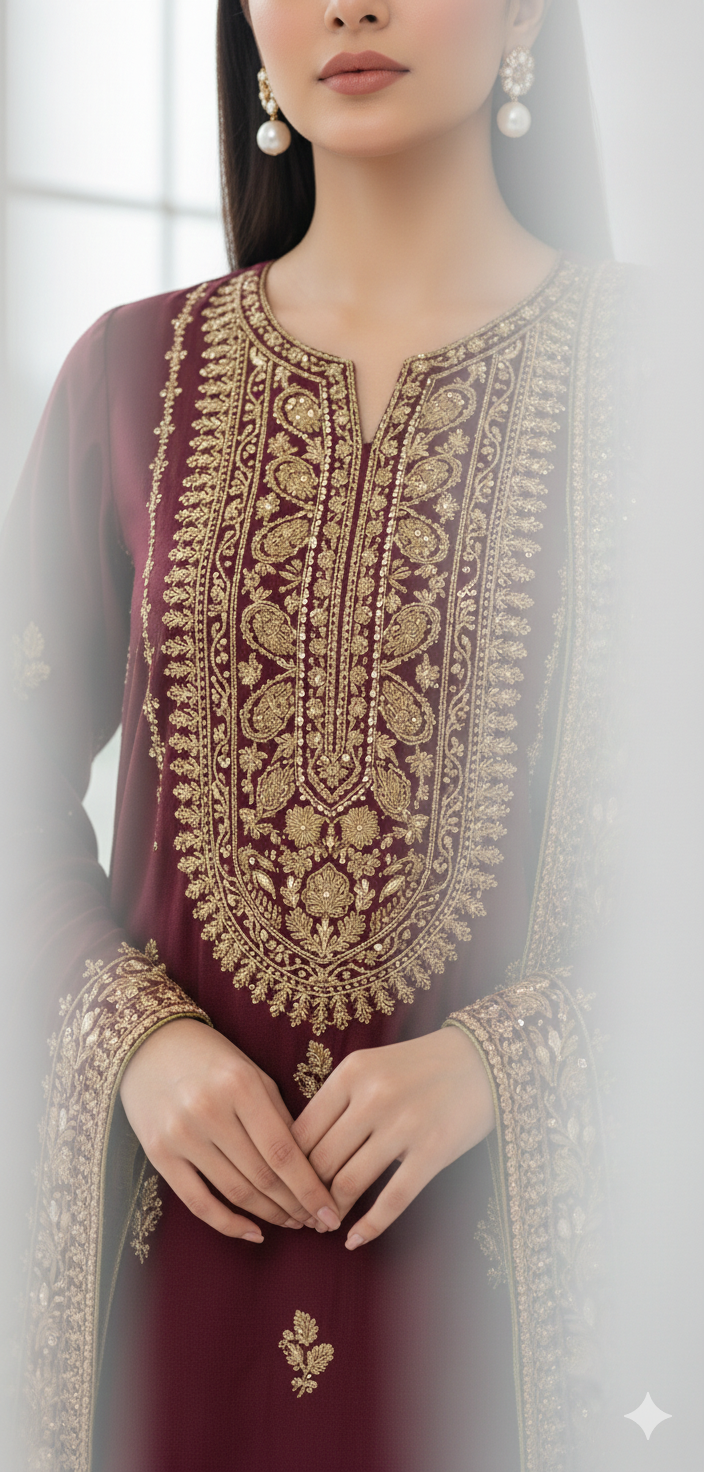 SABEEN ABBAS - Maroon Dress long