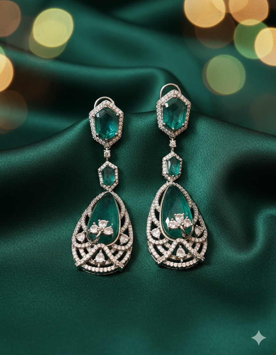 DAHLIA BY SEHAR ZAFAR - Green & Zircon Earrings