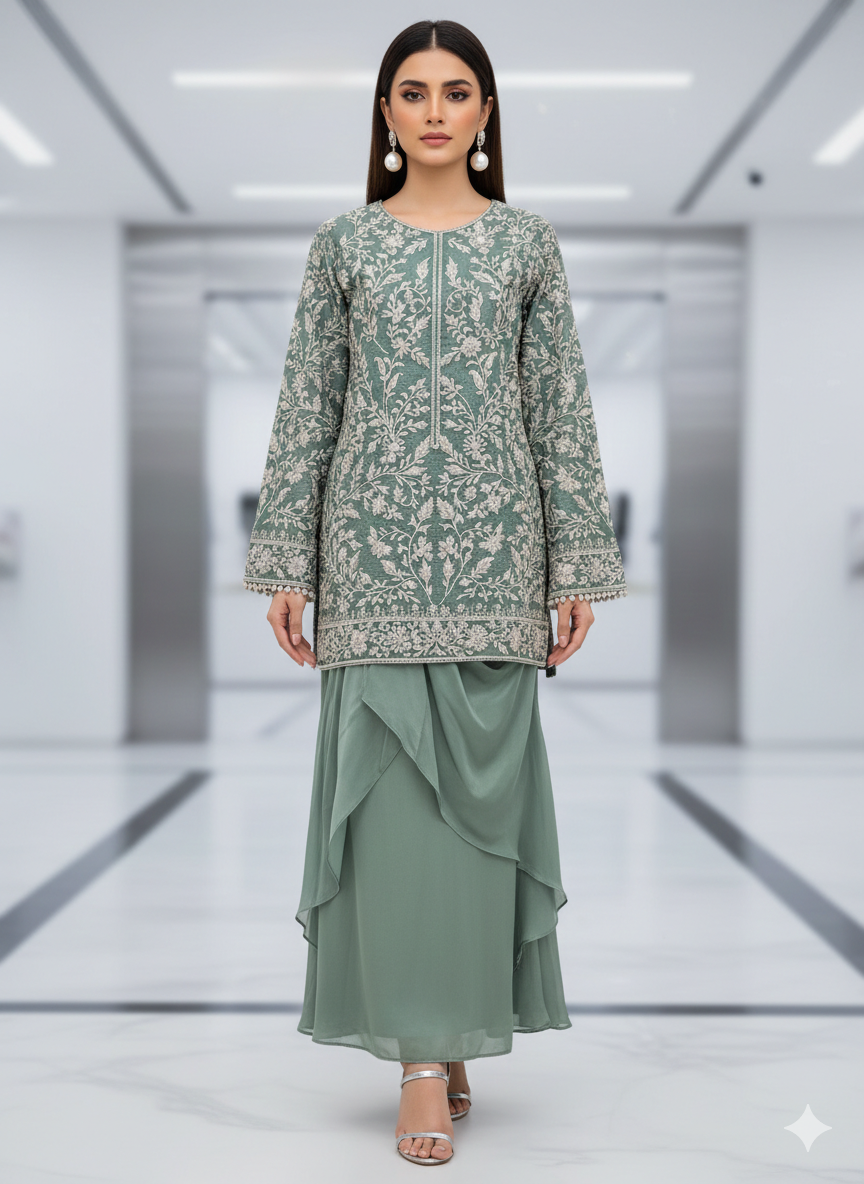 SAMMY K - Aqua blue full embroidered