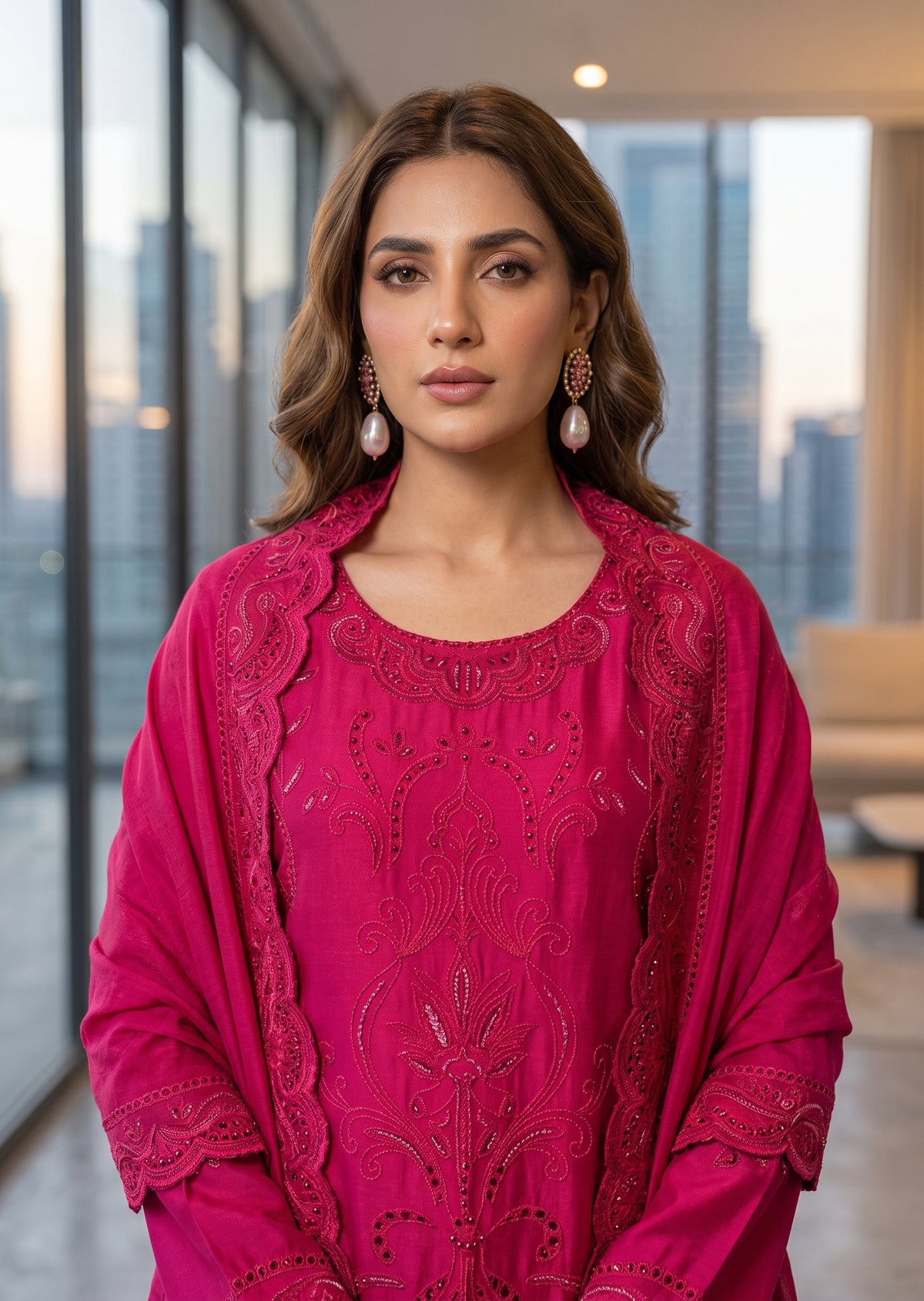 ASHJAIN SAFWAN- Cutwork shocking pink