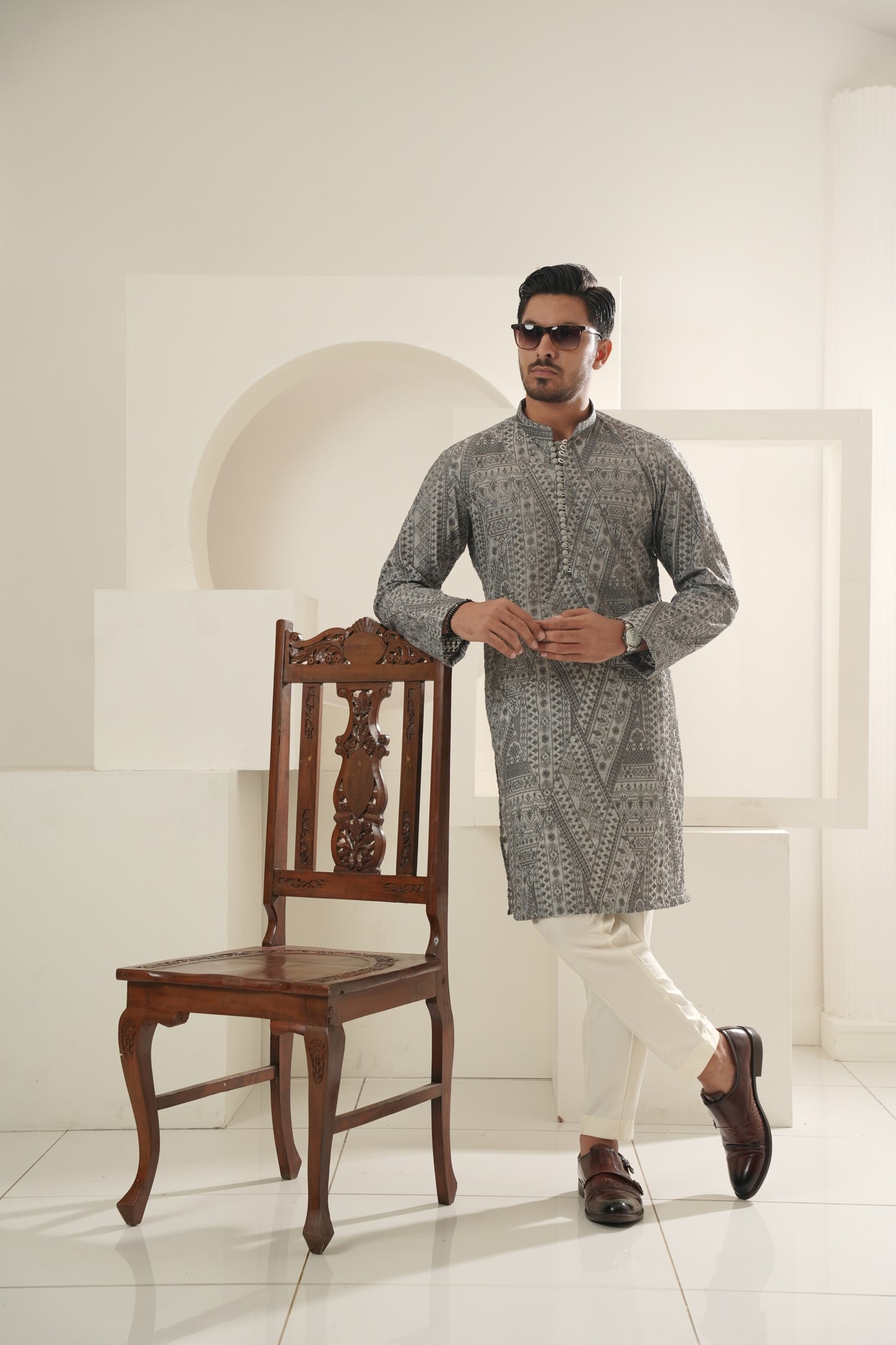 KUNZUL CHANNAR ( MENSWEAR ) - Gray full embroidery