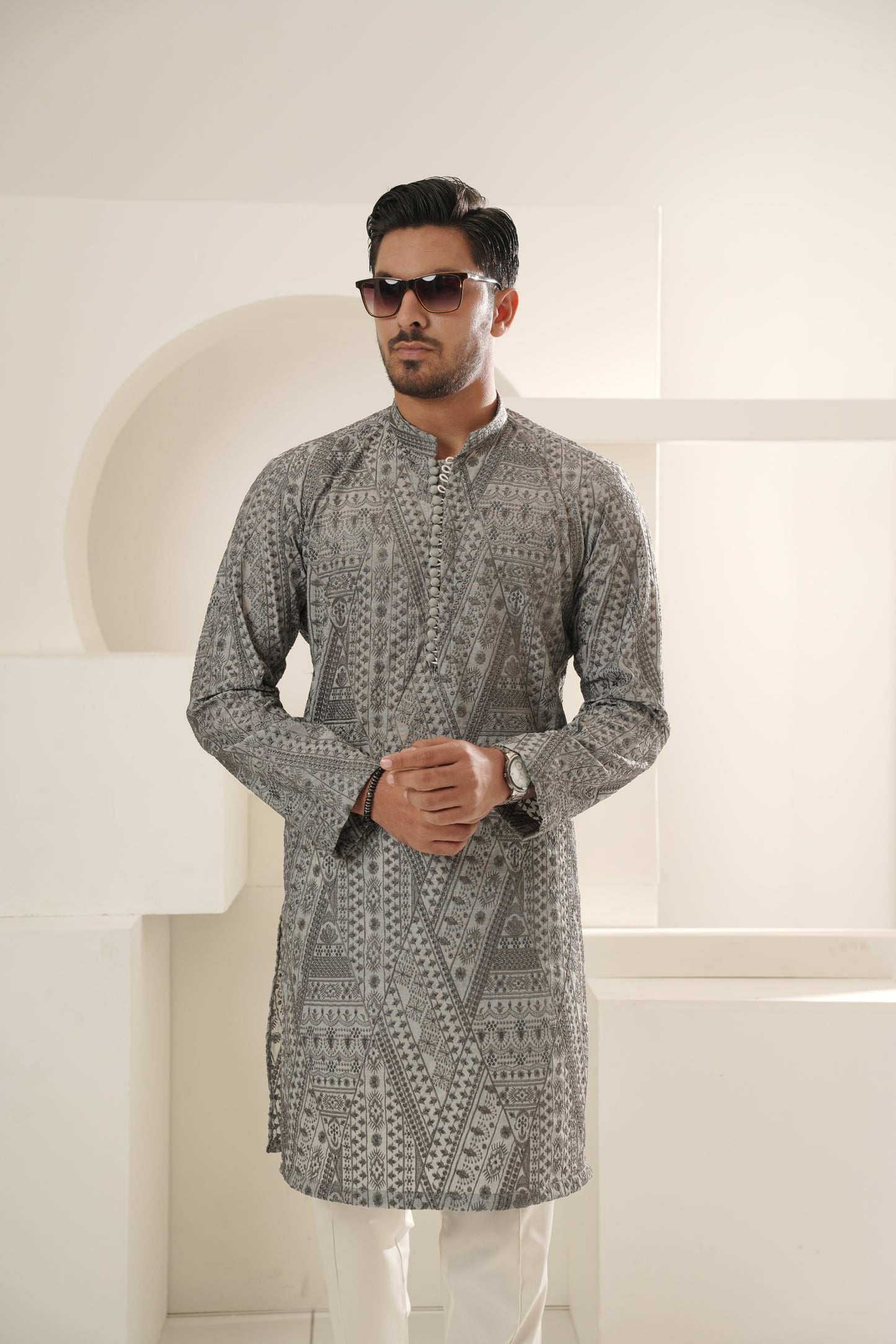KUNZUL CHANNAR ( MENSWEAR ) - Gray full embroidery