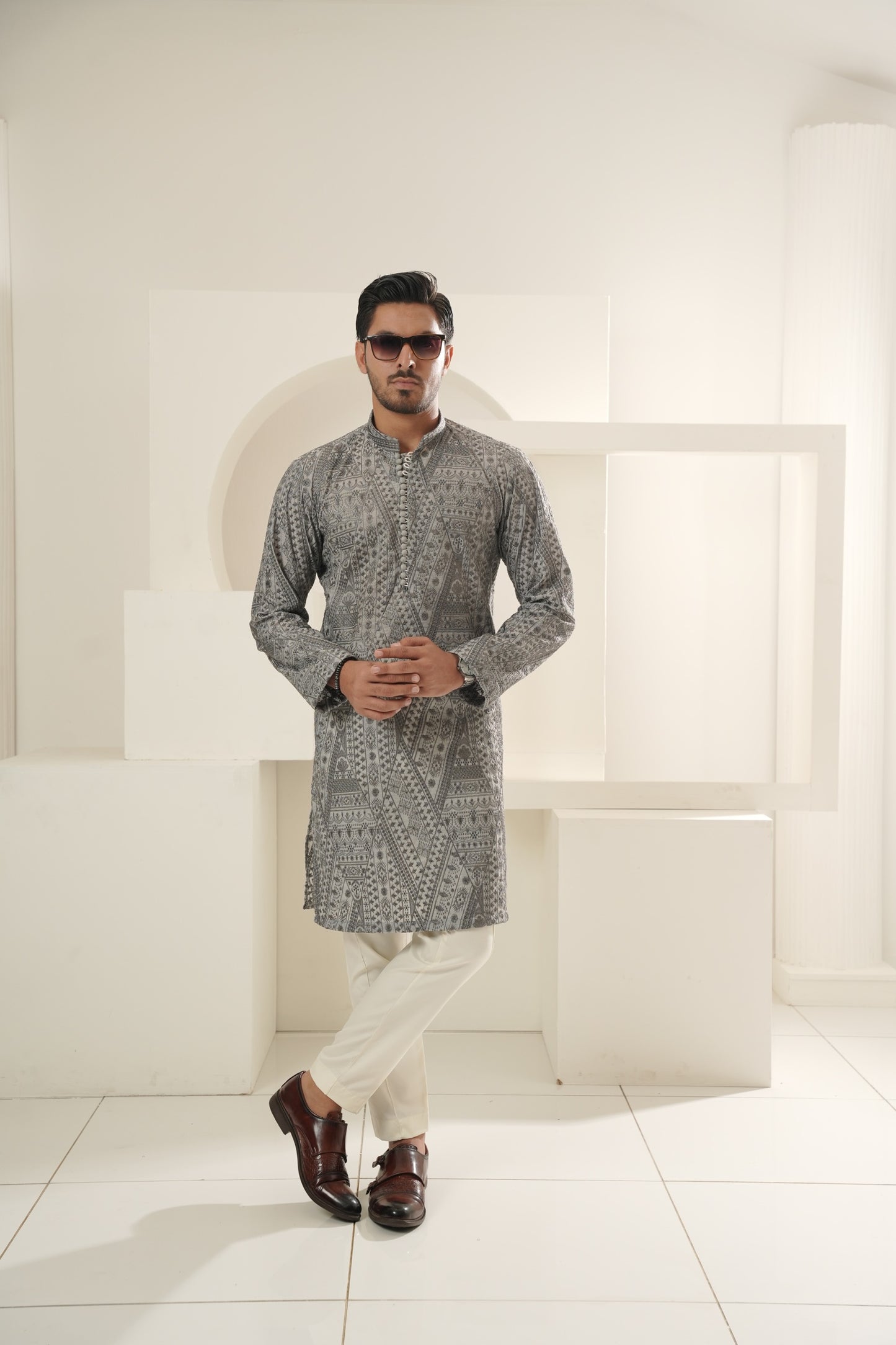 KUNZUL CHANNAR ( MENSWEAR ) - Gray full embroidery