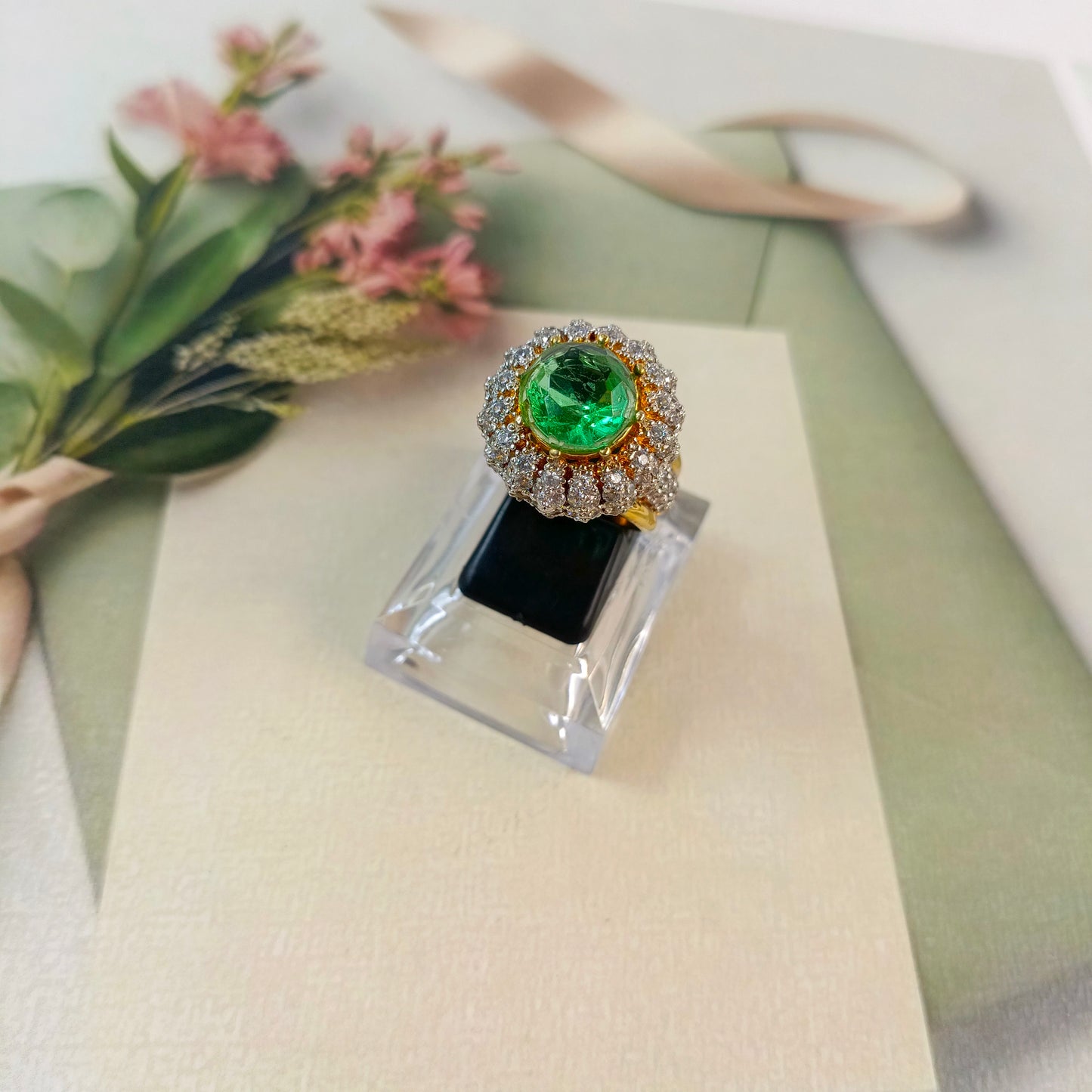 ZAHEEN KAMRAN - Emerald with zircon Ring
