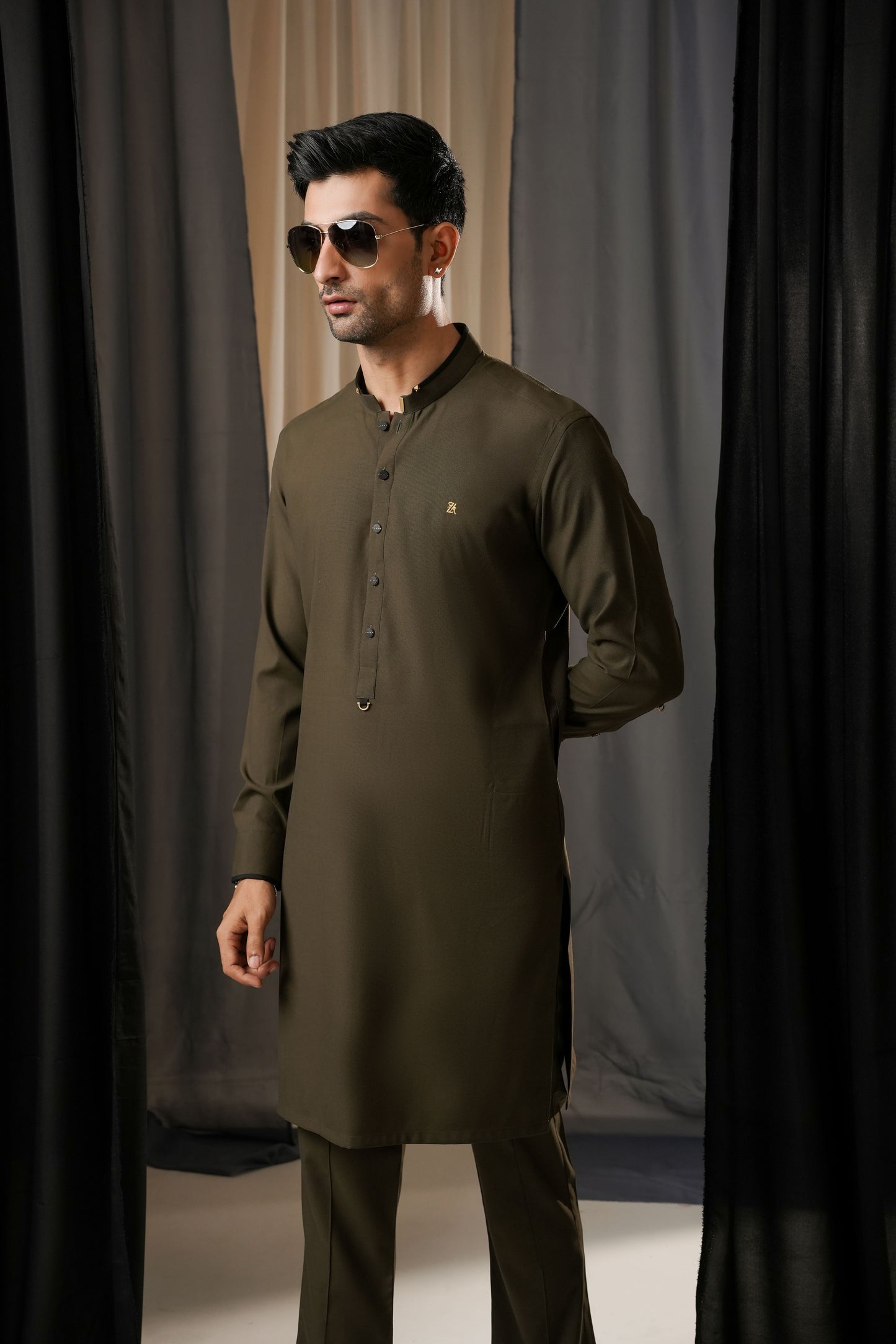 KUNZUL CHANNAR MENSWEAR - Olive Kurta Trouser