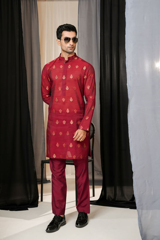 KUNZUL CHANNAR MENSWEAR - Red Kurta Trouser