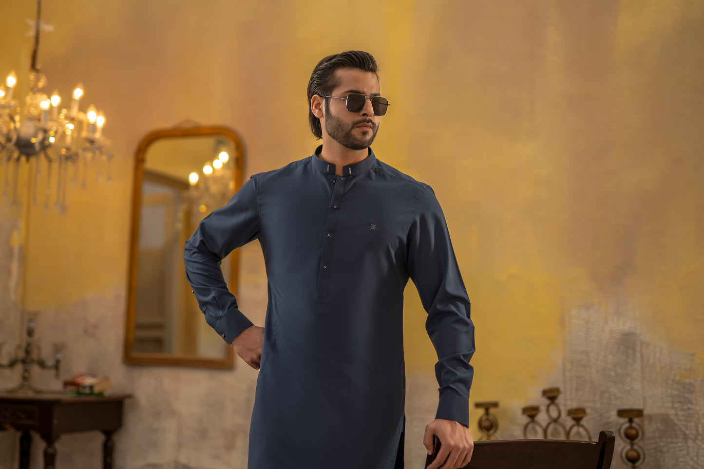 KUNZUL CHANNAR - Teal blue kurta trouser