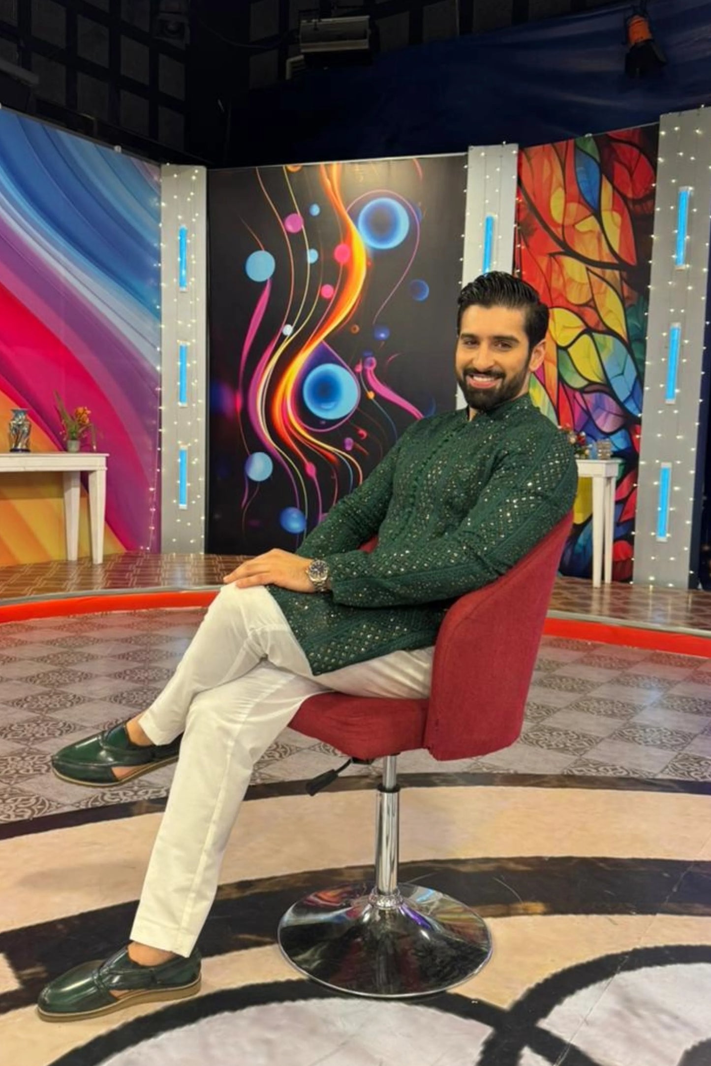 HUMAYUN ALAMGIR (MENSWEAR) - Green Sequence with same color Pants