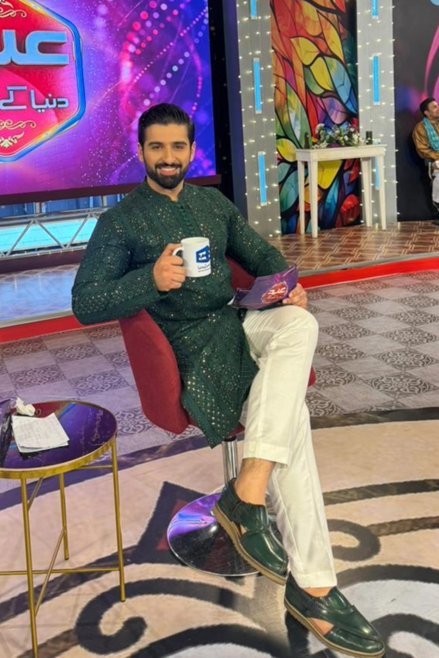 HUMAYUN ALAMGIR (MENSWEAR) - Green Sequence with same color Pants