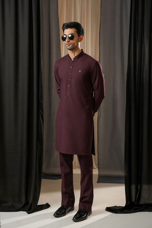 KUNZUL CHANNAR MENSWEAR - Wood Maroon Kurta Trouser