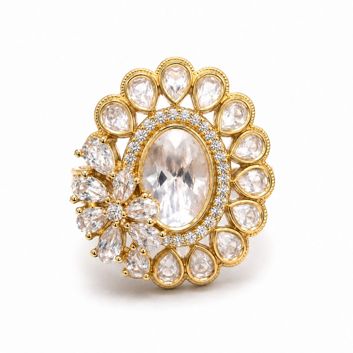 THE BUTTERFLY EFFECT- Ring silver gold with flower on the side