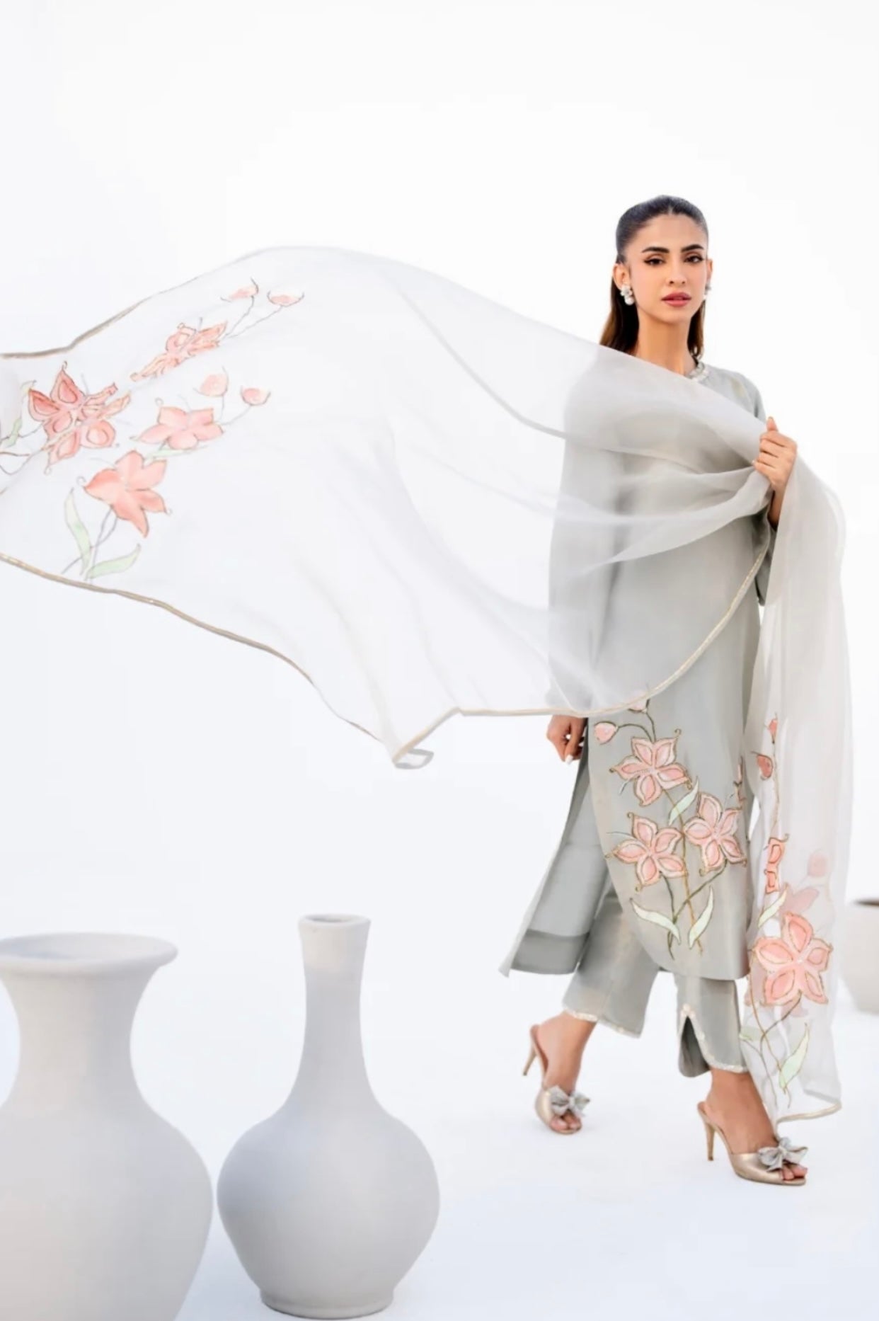 KOMAL LAKHANI - Gray Hand painted