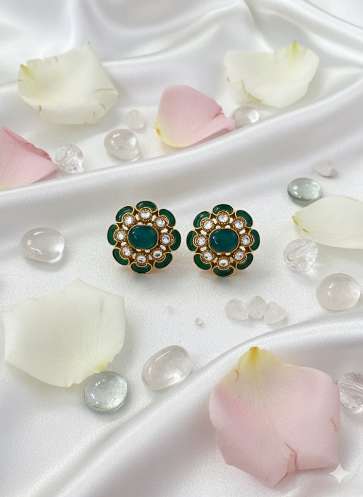 Dahlia by Sehar Zafar - Green Flower Earrings