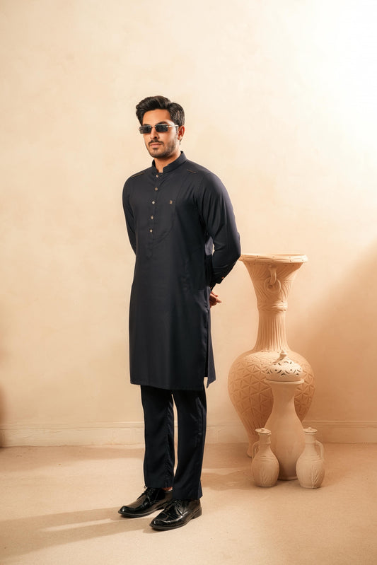 KUNZUL CHANNAR MENSWEAR - Midnight Blue Kurta Trouser