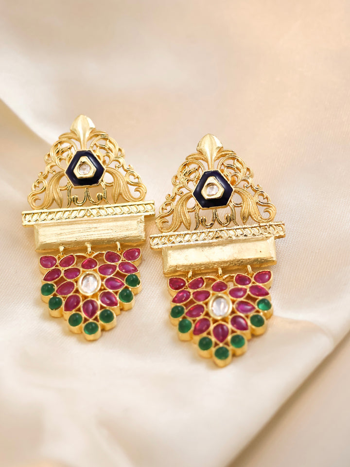 Dahlia by Sehar Zafar - Pink and Green Stone Earrings