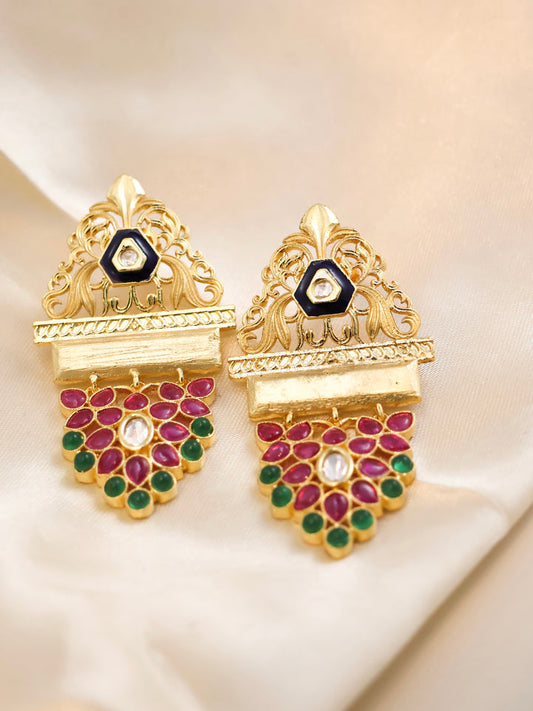 Dahlia by Sehar Zafar - Pink and Green Stone Earrings