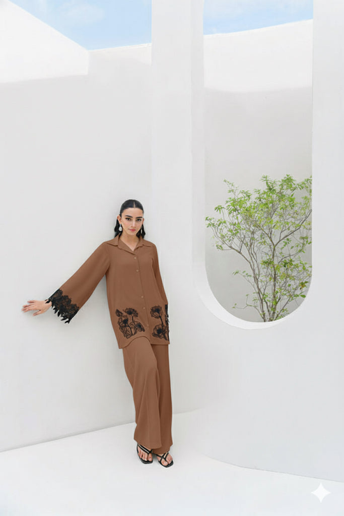 AMNA IQBAL - Light Brown and Black