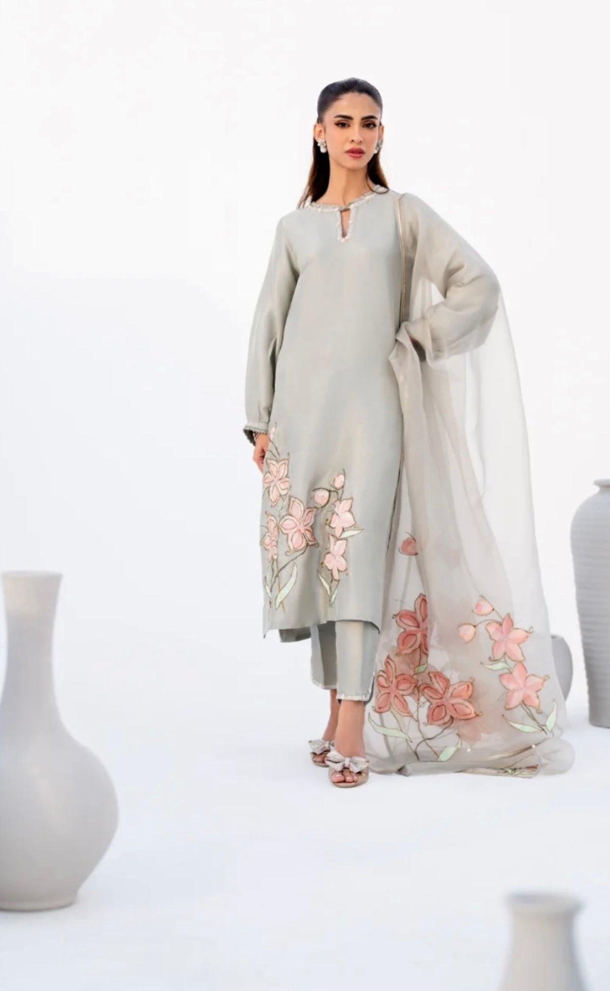 KOMAL LAKHANI - Gray Hand painted