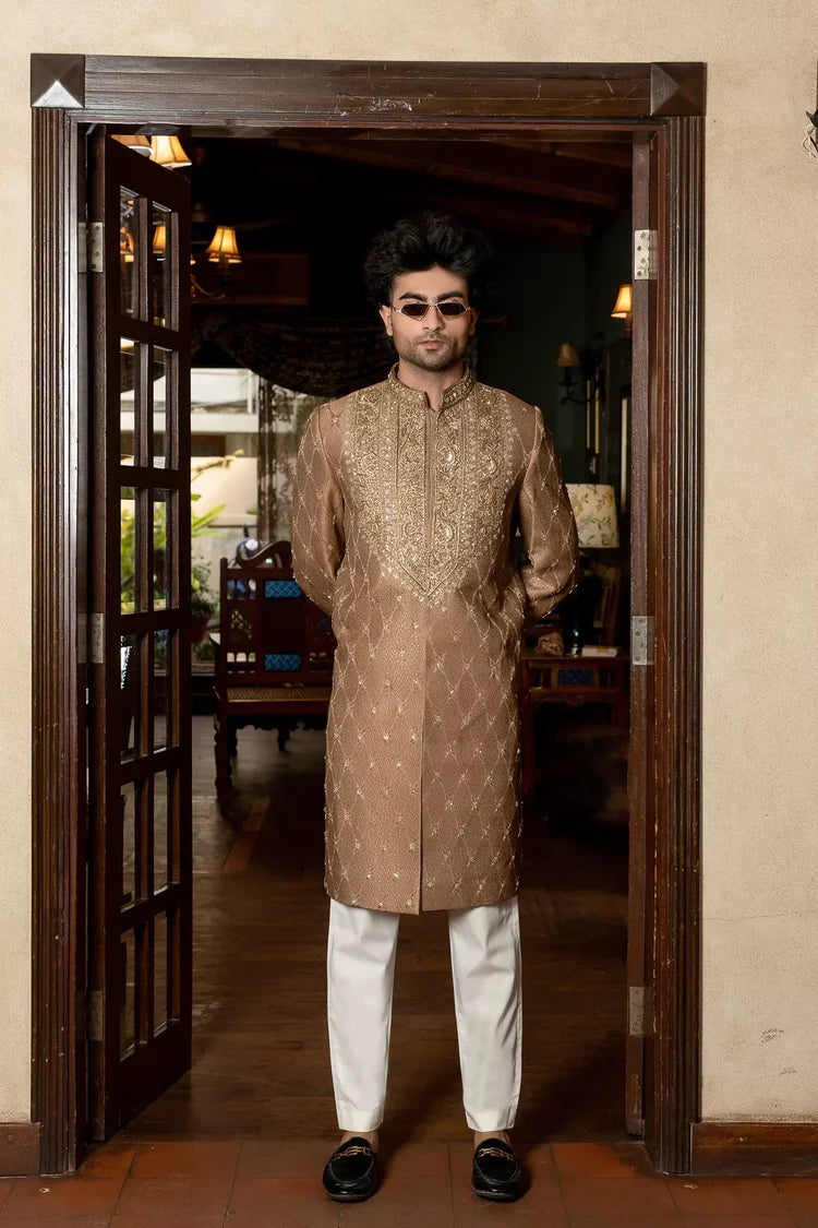 KUNZUL CHANNAR MENSWEAR-Golden hand work  sherwani