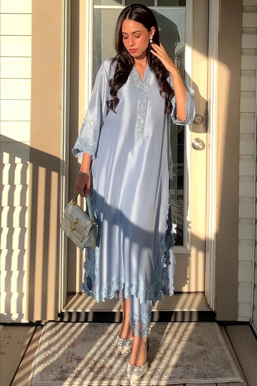 Zona Shaham - Powder Blue Floral Cutwork