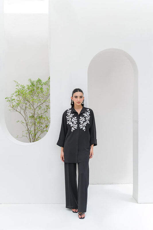 AMNA IQBAL - Black Leaves Coord Set