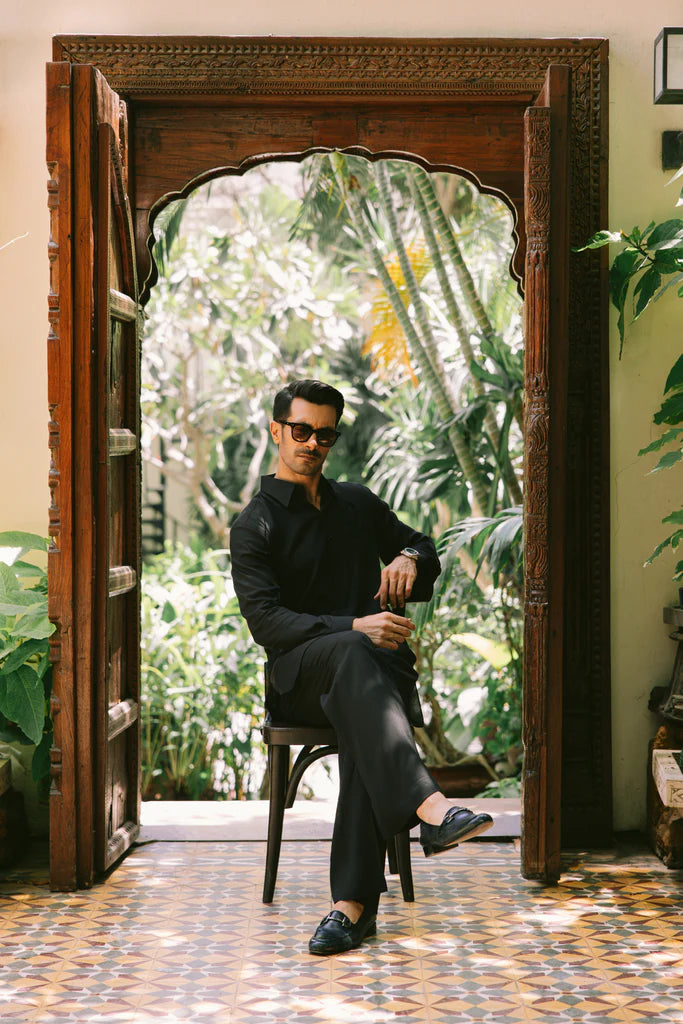 HUMAYUN ALAMGIR (Menswear) - Black Linen Kurta Pajama