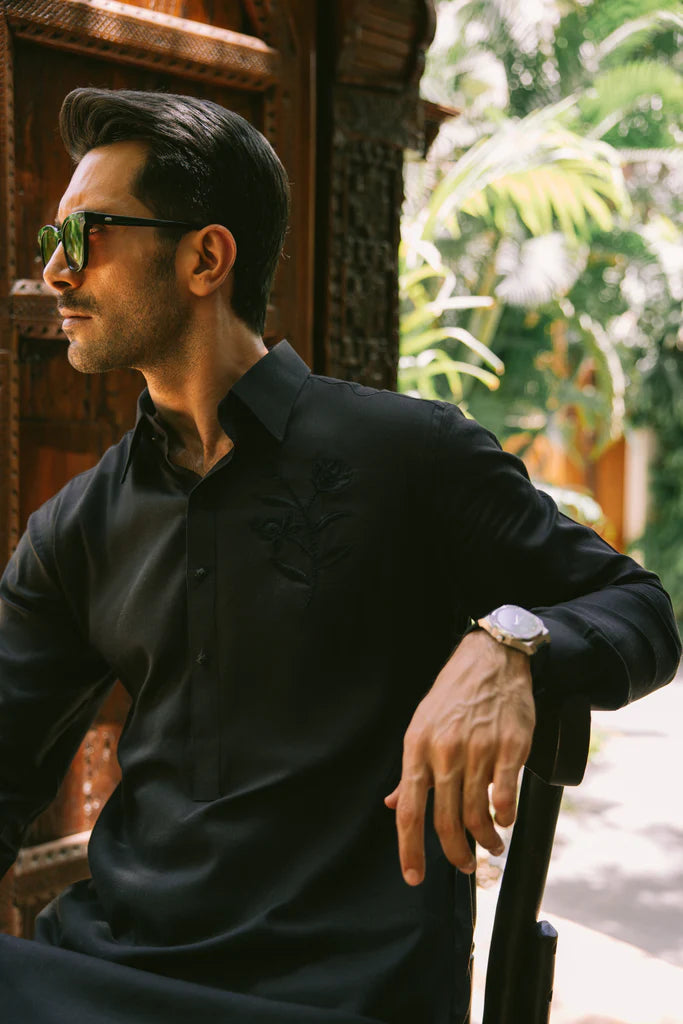 HUMAYUN ALAMGIR (Menswear) - Black Linen Kurta Pajama