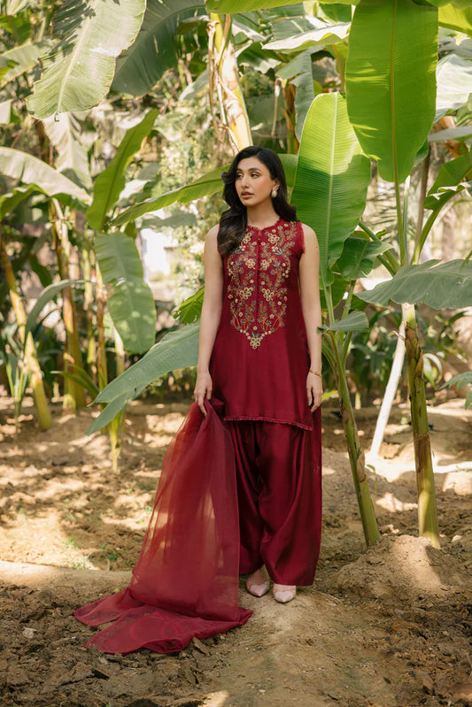 HUMAYUN ALAMGIR ( WOMENWEAR) - Red with Sleeves and Farshi