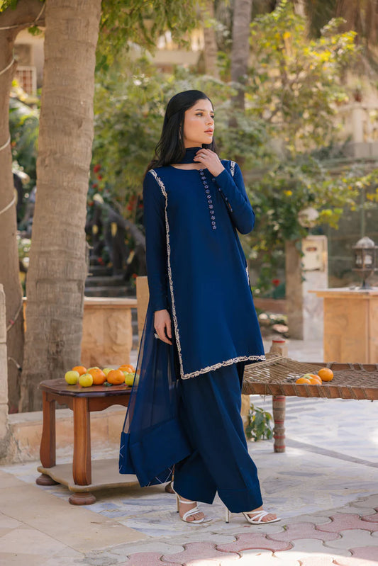 HUMAYUN ALAMGIR ( WOMENWEAR) - Desi Girl Blue Farshi Suit