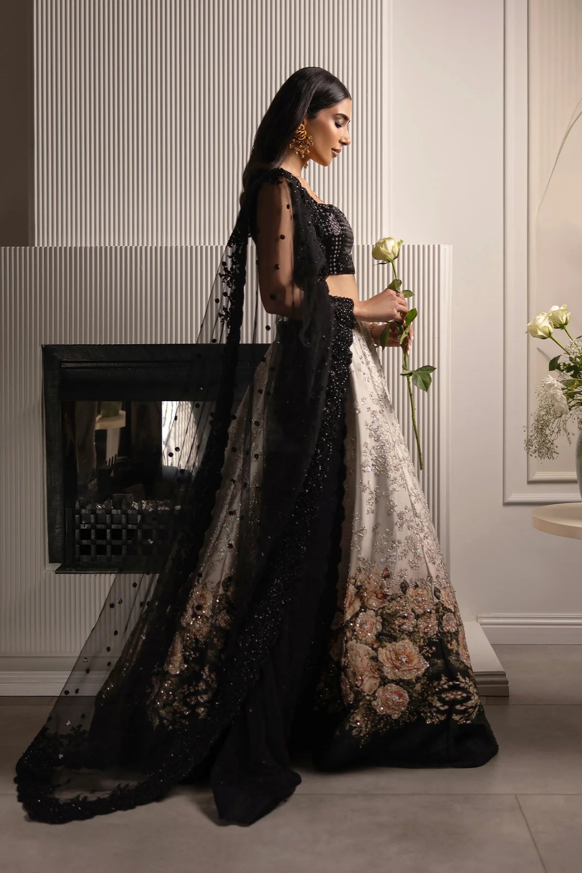 ERUM KHAN - Floral Monochrome Bridal ( Made To Order )