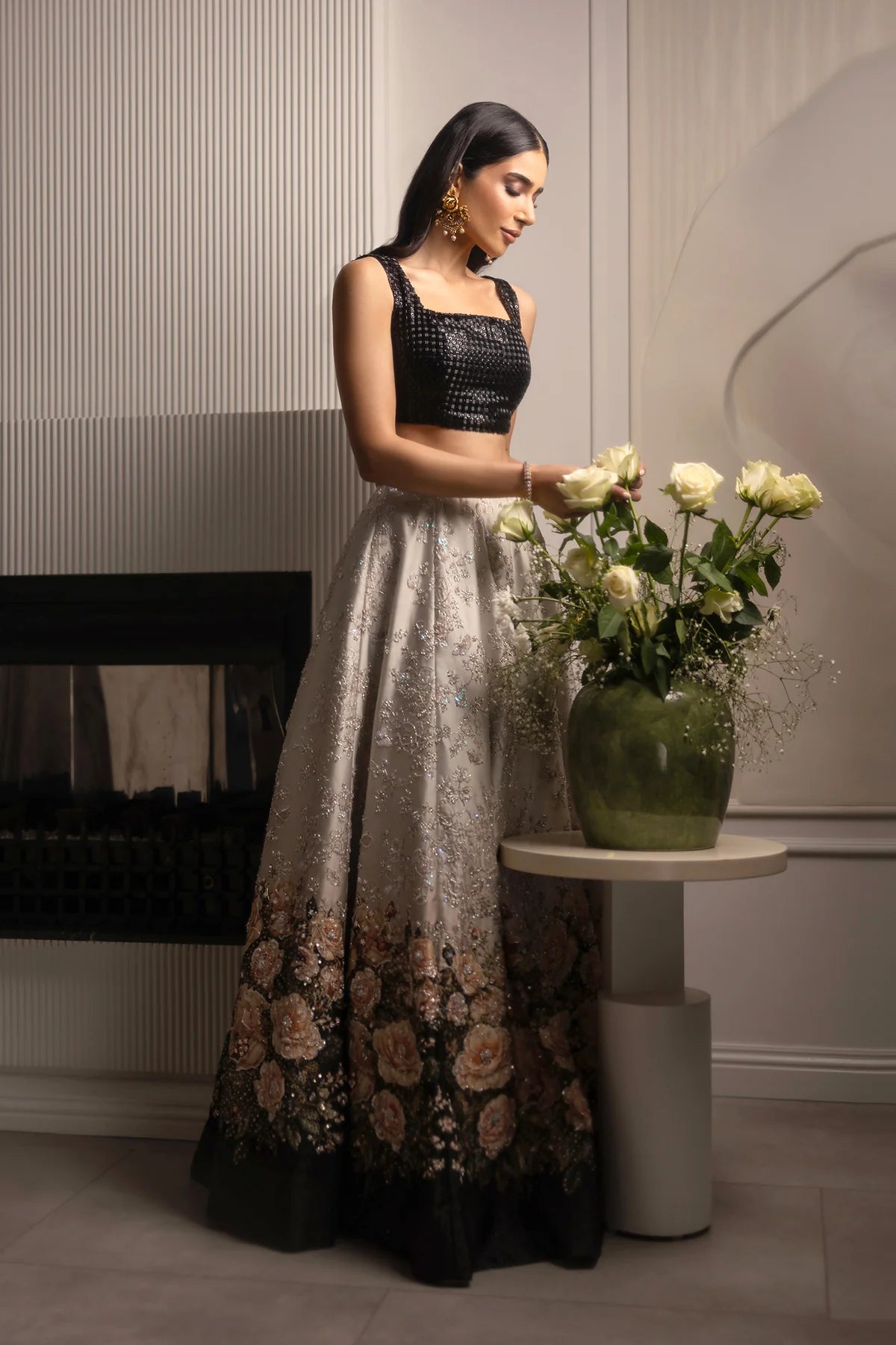 ERUM KHAN - Floral Monochrome Bridal ( Made To Order )