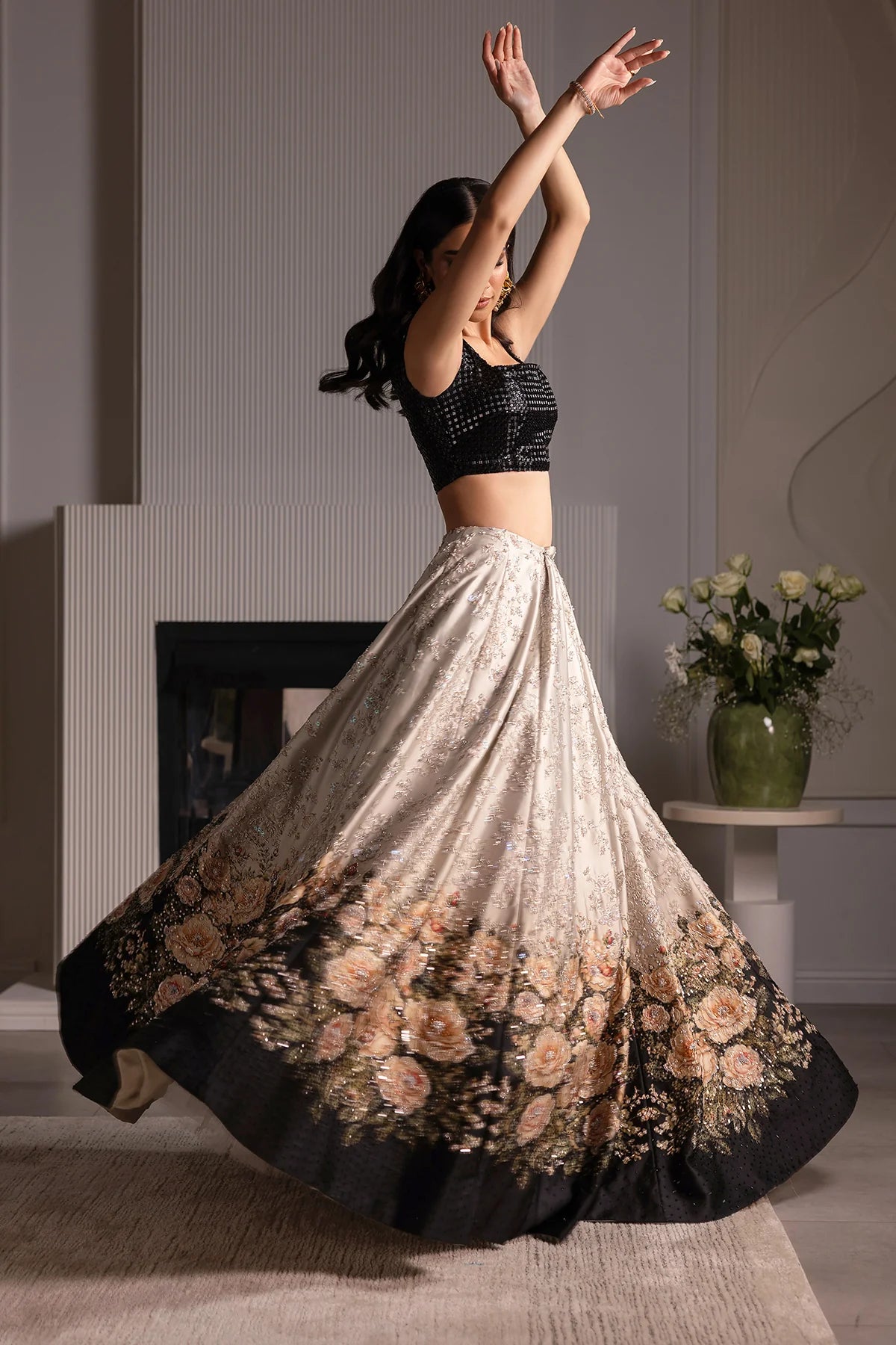 ERUM KHAN - Floral Monochrome Bridal ( Made To Order )